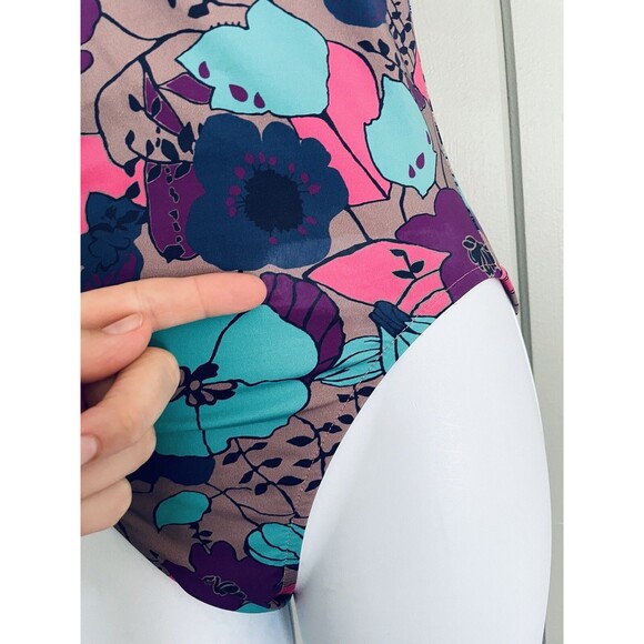Tibi New York Kamara One Piece Swimsuit S Small Blue Purple Floral One Shoulder - Picture 2 of 6